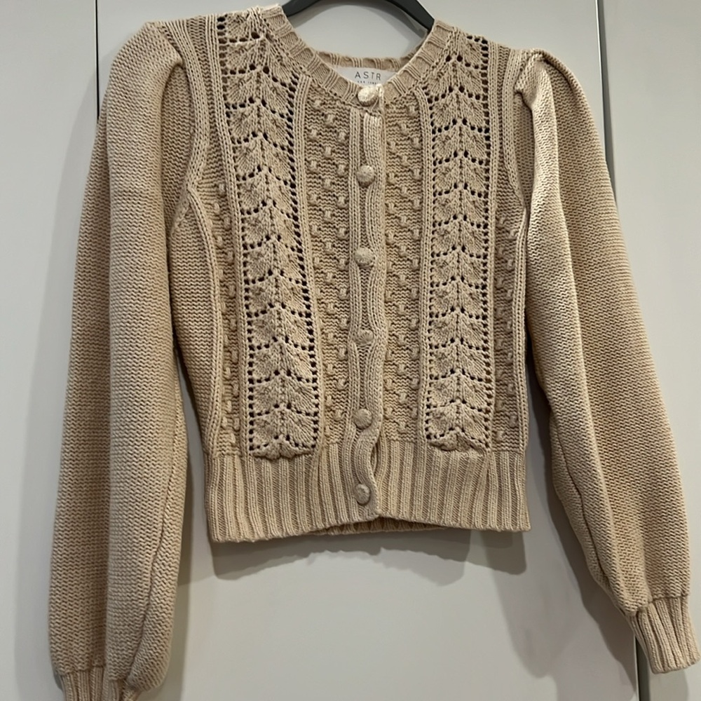 Astr Cream Knit Pointelle Button-Front Cardigan - Picture 4 of 9